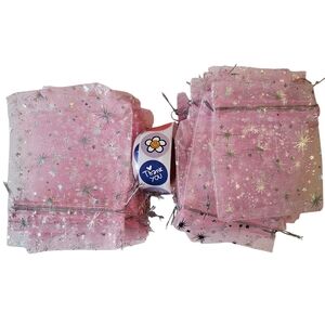 41 Pink Organza Gift Bags with Silver Stars and thank you stickers ship supplies